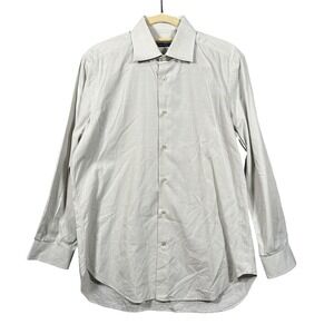 Massimo Bizzocchi Button Down Shirt Mens 16 Beige Grid Check Long Sleeve